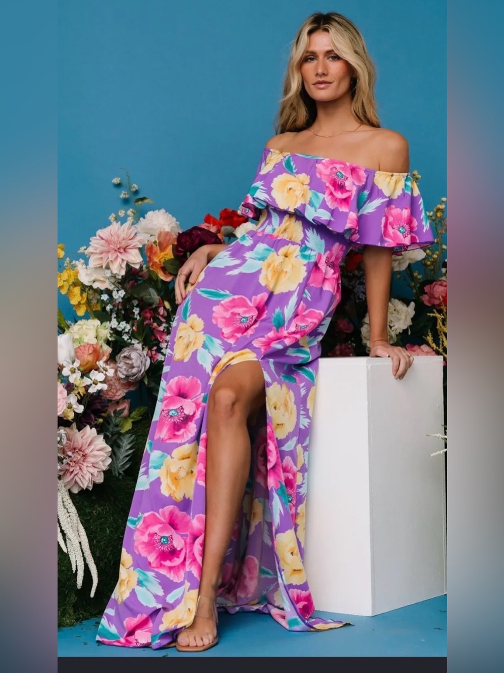 Baltic Born Talia Off Shoulder maxi dress purple floral size XL NWT
